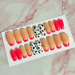 Hand painted Reusable Press on Nails Medium Coffin | Pink Cowgirl | 20 Pcs